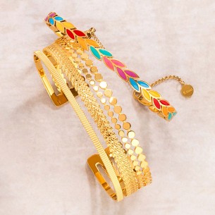 ANTIKA STEEL Gold bracelet Adjustable rigid multi-row bangle Antique Golden Stainless steel gilded with fine gold