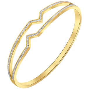 Bracelet PYRAMID CRYSTAL STEEL GOLD White Gold Jonc rigide Triangulaire ajouré Acier inoxydable doré à l'or fin Cristal