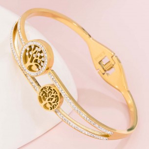 Bracelet EVANATUR White Gold Rigid bangle Openwork tree of life Gold and White Stainless steel gilded with fine gold