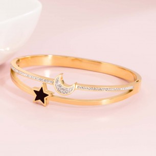 MOON & STAR Black Gold bracelet Rigid star and moon bangle Gold and Black Stainless steel gilded with fine gold