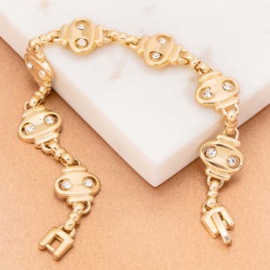 ECLARA White Gold bracelet Flexible chain bracelet Coffee beans Gold and White Brass gilded with fine gold Crystal