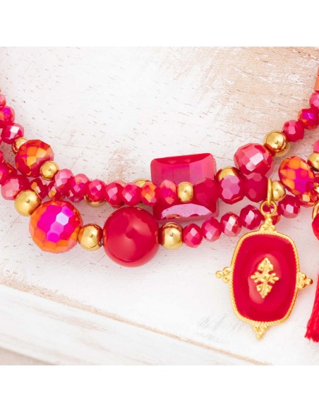 Bracelet élastiqué perles rouges femme - BOUTIQUE CAPRICES