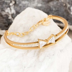 Bracelet CADOSA White Gold Jonc réglable ajustable Noeud Doré et Blanc Laiton doré à l'or fin Cristal