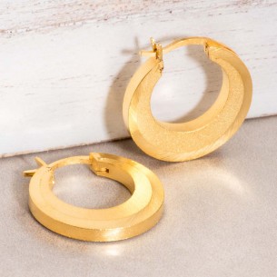 SHINES Gold earrings Shiny and satin disc hoop earrings Golden Brass gilded with fine gold