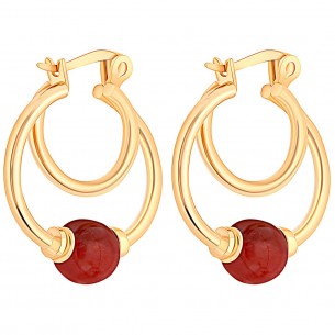 Boucles d'oreilles EOPEARL DOUBLE Red Bordeaux Gold Doubles créoles ajourées à perles Rouge Bordeaux Laiton doré à l'or fin 2
