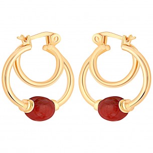 Boucles d'oreilles EOPEARL DOUBLE Red Bordeaux Gold Doubles créoles ajourées à perles Rouge Bordeaux Laiton doré à l'or fin