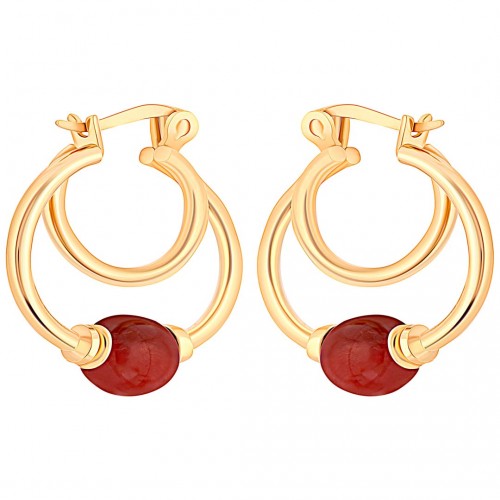 EOPEARL DOUBLE Red Bordeaux Gold earrings Double openworked hoop earrings with Red Bordeaux pearls Brass gilded with fine gold