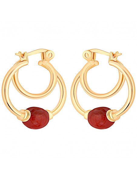 Boucles d'oreilles EOPEARL DOUBLE Red Bordeaux Gold Doubles créoles ajourées à perles Rouge Bordeaux Laiton doré à l'or fin