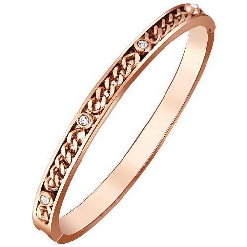NINA Pink Gold Silver bangle bracelet with curb...