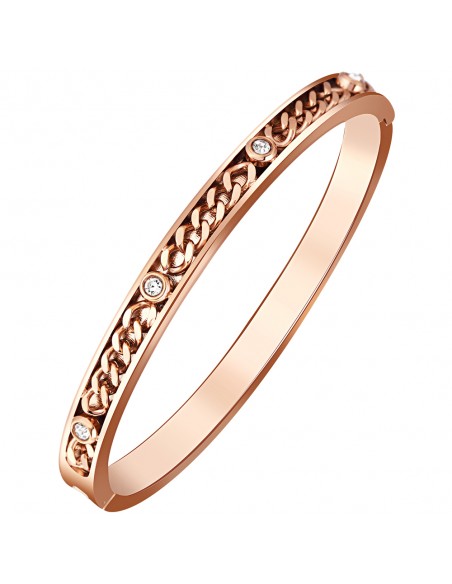 NINA Pink Gold Silver bangle bracelet with curb link steel crystal silver rosé