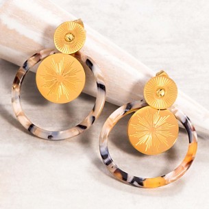 Earrings SOEKIS STEEL Beige Nature Gold Openwork pendant...