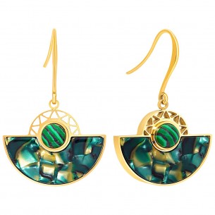 Boucles d'oreilles TANZANA STEEL Green Emerald Gold Pendantes éventail Doré Vert émeraude Acier inoxydable Malachite verte