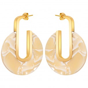 KAMPALA STEEL Beige Nude Gold earrings Gold and Nude Beige disc hoop earrings Stainless steel gilded with fine gold Resins