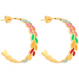 NOGUELIA STEEL Color Gold earrings Flat hoop earrings Golden Foliage Multicolor Stainless steel gilded with fine gold enamels