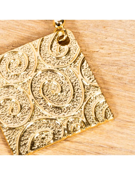 Boucles d'oreilles MEDIEVA Gold Pendantes mi-longues Losange et arabesques Doré Laiton doré à l'or fin