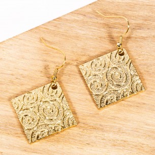 MEDIEVA Gold Earrings Mid-length pendants Diamond and arabesques Golden Brass gilded with fine gold