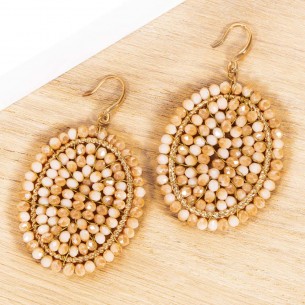 PAKALIA Earrings Beige Gold Pendants paved River of crystal Golden and Beige Brass gilded with fine gold Crystal