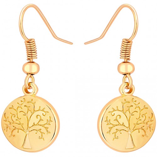 NATURO Gold earrings Short pendants Tree of life engraved Golden Brass gilded with fine gold