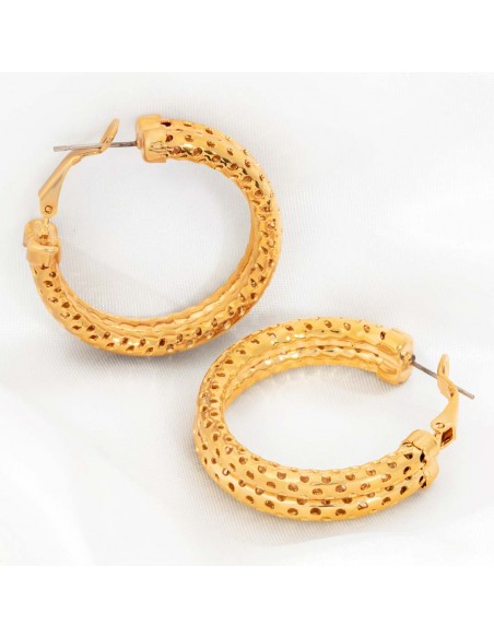Boucles d'oreilles LORENE DOUBLE Gold Créoles tubes Double tube percé Doré Laiton doré à l'or fin