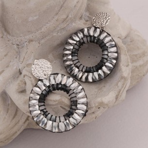 CRYSTALS VALLEY STEEL Silver boucles d'oreilles cristaux pendantes acier Argent tissage ethnique