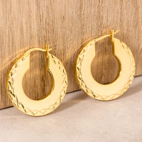 SOELONE Gold earrings Gold striated disc hoop earrings Brass gilded with fine gold