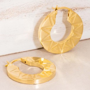 Boucles d'oreilles EKINE Gold Créoles disques Symboles solaires Doré Laiton doré à l'or fin