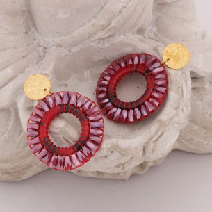 CRYSTALS VALLEY STEEL Red Gold dangling crystal earrings golden steel ethnic weave