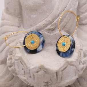 ASTORIA Blue Gold dangling hoop earrings steel Blue Gold star symbol