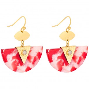 MINARAL Red Gold Earrings Pave Pendants Hammered Gold and Red Stainless Steel White Agate Stone and Resins
