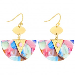 MINARAL Pink Blue Gold Pendant Earrings Hammered Gold and Blue and Pink Stainless Steel Pink Jasper Stone and Resins 2