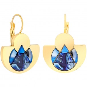 TANZANIA Night Blue Gold Earrings Short Dormeuses Ethnic Golden and Night Blue Stainless Steel Resins