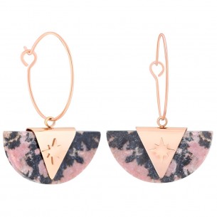 Earrings SIGNAL Pink Gray & Rose Gold Creoles Stellar symbol Stainless steel Rosé Rhodonite Pink and Gray