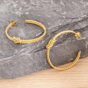 Boucles d'oreilles ROPE Gold Créoles anneaux Noeud marin Doré Acier inoxydable doré à l'or fin