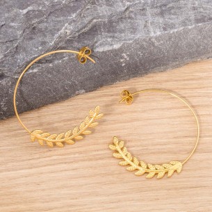 Boucles d'oreilles CESARIA Gold Créoles anneaux Couronne de feuilles Doré Acier inoxydable doré à l'or fin