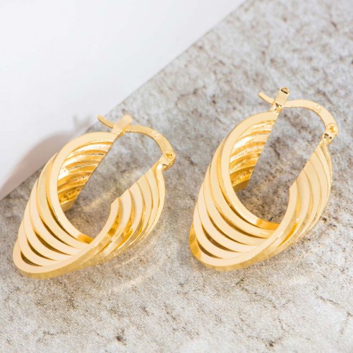 TEALINE Gold earrings Multirow hoop earrings Twisted Golden Brass gilded with fine gold