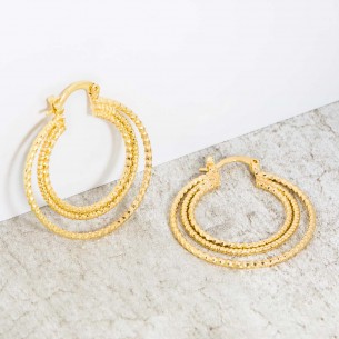 MAELONE Gold earrings Multi-row hoop earrings Mix of relief Golden Brass gilded with fine gold