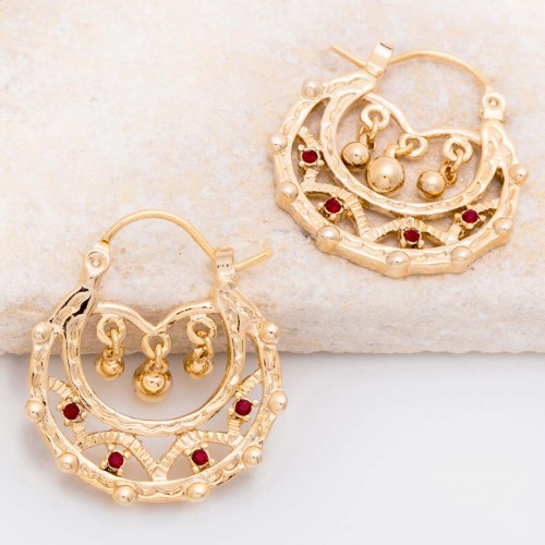GOA Red Gold earrings Gold and Red openwork Gypsy hoops Brass gilded with fine gold Set zirconium oxides