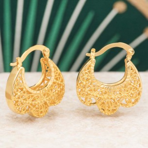 BALI Gold earrings Openwork hoop earrings Golden Basket Brass gilded with fine gold