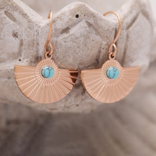 OTTAWA Blue Rose Gold minimalist fan earrings Turquoise