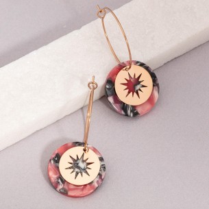 STELO Red & Rose Gold pendant hoop earrings steel resin star symbol