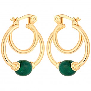 Boucles d'oreilles EOPEARL DOUBLE Green Gold Créoles ajourées Doubles créoles à perles Laiton doré à l'or fin