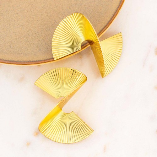 GIPSINA Gold earrings Mid-length fan pendants Gold Stainless steel gilded with fine gold