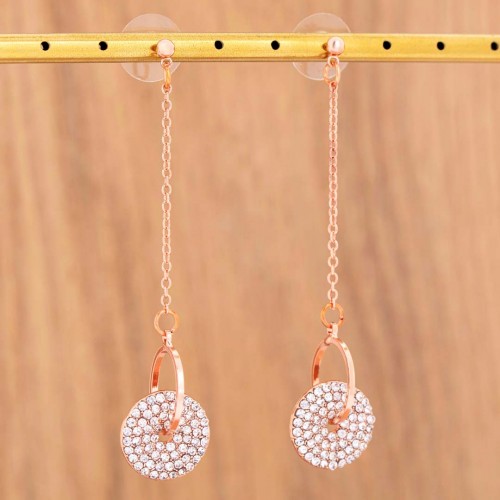 ROMANCIA White Gold earrings Openwork pendants White Golden Circle pendant Stainless steel gilded with fine gold Crystal