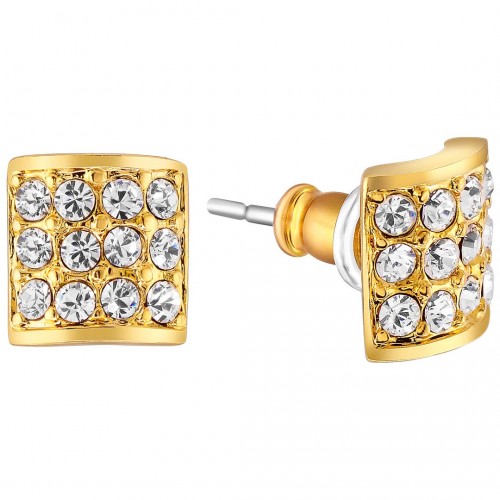 DIAMOND Earrings White Gold Puces pavé studs Golden and White Gilded with fine gold Crystal
