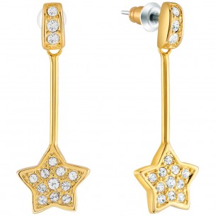 Boucles d'oreilles CELESTAL White Gold Pendantes courtes étoile Doré et Blanc Doré à l'or fin Cristal