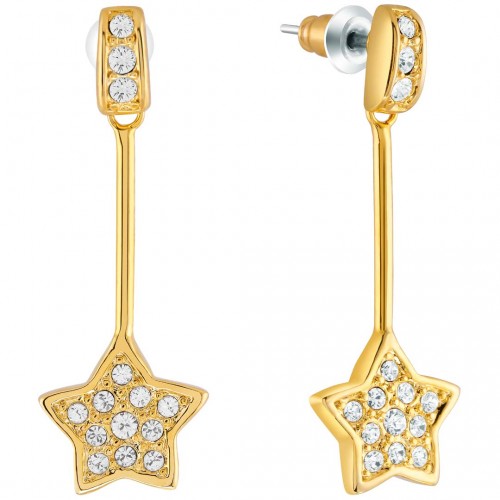 Earrings CELESTAL White Gold Short dangling star Gold and White Gilded with fine gold Crystal