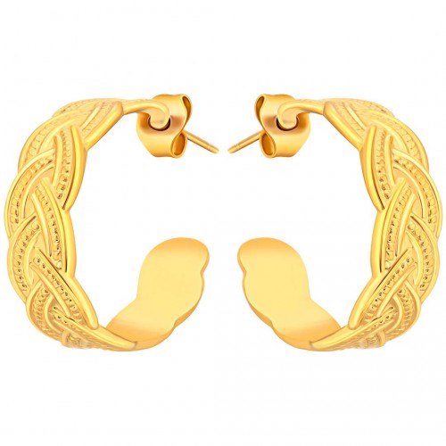 Boucles d'oreilles NATELI Gold Créoles plates Tressé Doré Acier inoxydable doré à l'or fin
