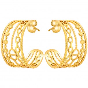Boucles d'oreilles CHAINELLA Gold Créoles ajourées Accumulation de chaînes Doré Acier inoxydable doré à l'or fin