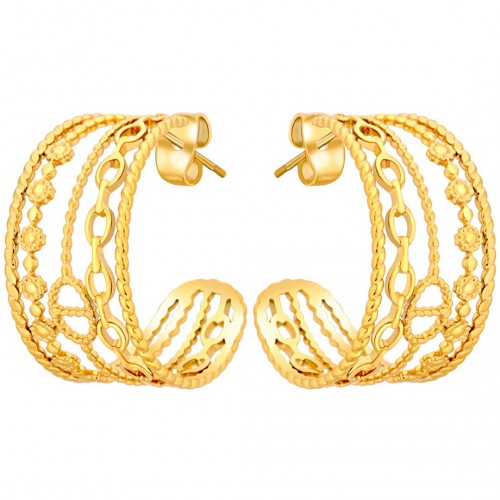 Boucles d'oreilles CHAINELLA Gold Créoles ajourées Accumulation de chaînes Doré Acier inoxydable doré à l'or fin