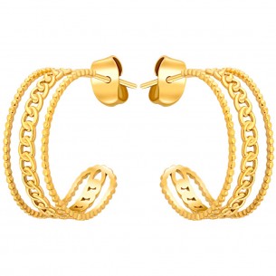 Boucles d'oreilles GORMETO Gold Créoles ajourées Accumulation de mailles gourmettes Doré Acier inoxydable doré à l'or fin